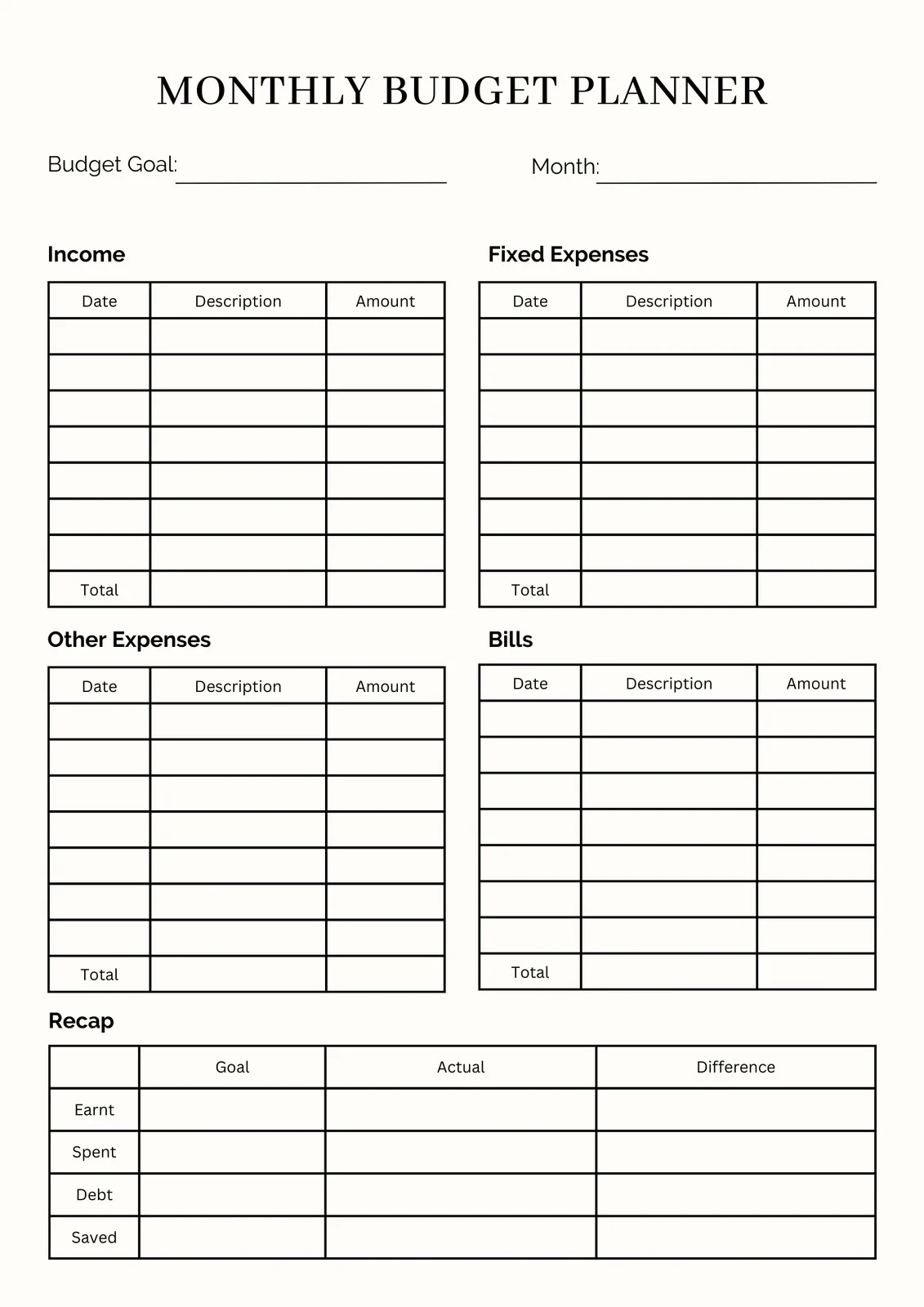 Simple Monthly Budget Template Free Printable