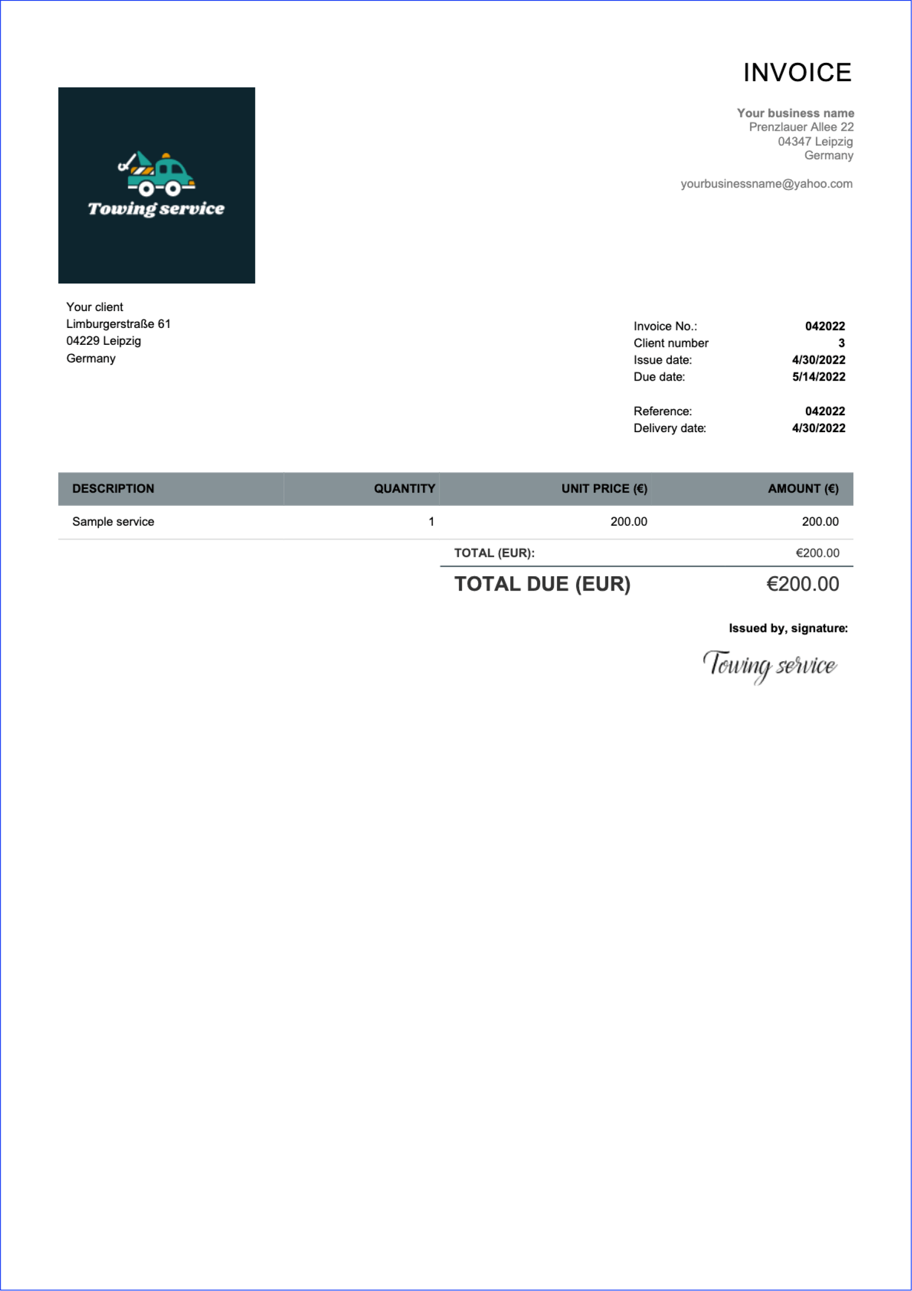 Free Printable Invoice Template Self-Employed