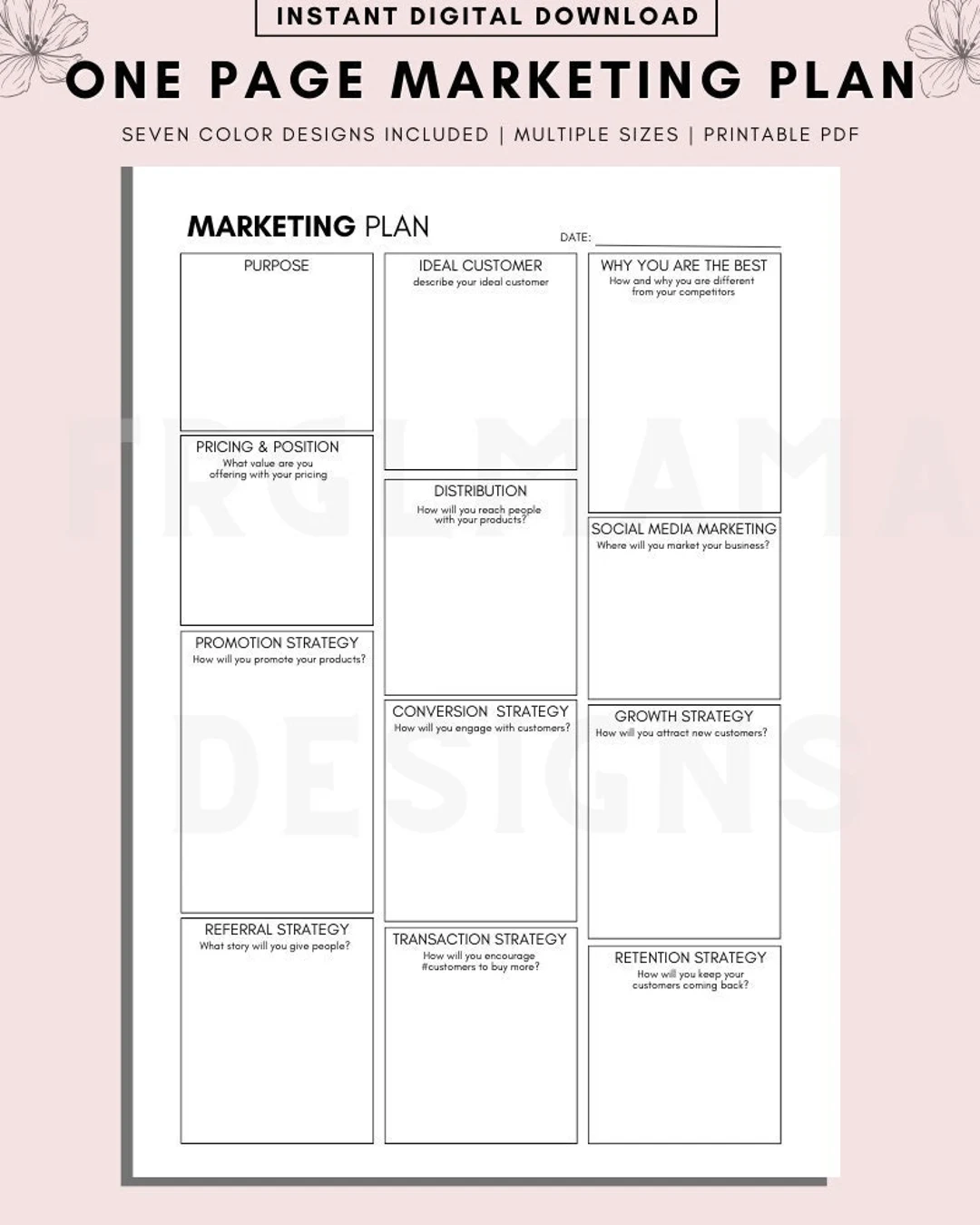 One Page Marketing Plan Template Small Business Organizer PDF 